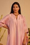 Shorshe Clothing_Pink Pure Silk And Tissue Hand Embroidered Zardozi Notched Sleeve Kurta With Pant _Online_at_Aza_Fashions