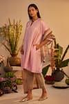 Buy_Shorshe Clothing_Pink Pure Silk And Tissue Hand Embroidered Zardozi Notched Sleeve Kurta With Pant _Online_at_Aza_Fashions