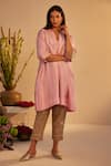 Shop_Shorshe Clothing_Pink Pure Silk And Tissue Hand Embroidered Zardozi Notched Sleeve Kurta With Pant _Online_at_Aza_Fashions