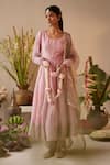 Buy_Shorshe Clothing_Pink Tissue Hand Embroidered Lace Trims Scoop Kriti Anarkali And Pant Set _at_Aza_Fashions