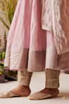 Shorshe Clothing_Pink Tissue Hand Embroidered Lace Trims Scoop Kriti Anarkali And Pant Set _at_Aza_Fashions