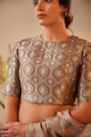 Buy_Shorshe Clothing_Grey Brocade Woven Floral Round Pattern Blouse _Online_at_Aza_Fashions