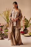 Buy_Shorshe Clothing_Grey Brocade/tissue Woven Floral V Neck Sara Pattern Kurta And Sharara Set _at_Aza_Fashions