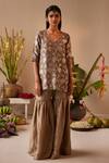 Shorshe Clothing_Grey Brocade/tissue Woven Floral V Neck Sara Pattern Kurta And Sharara Set _Online_at_Aza_Fashions