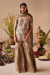 Shorshe Clothing_Grey Brocade/tissue Woven Floral V Neck Sara Pattern Kurta And Sharara Set _at_Aza_Fashions