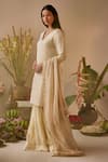 Shop_Shorshe Clothing_Ivory Chanderi Zari Striped Embellished Lace Trims Border Dupatta _Online_at_Aza_Fashions