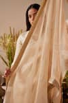 Shorshe Clothing_Ivory Chanderi Zari Striped Embellished Lace Trims Border Dupatta _at_Aza_Fashions