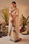 Buy_Shorshe Clothing_Ivory Net Embellished Lace Trims Shazia Border Saree _at_Aza_Fashions