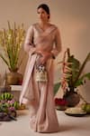 Buy_Shorshe Clothing_Beige Net Embellished Lace Trims Shazia Banarasi Brocade Border Saree _at_Aza_Fashions