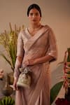 Shorshe Clothing_Beige Net Embellished Lace Trims Shazia Banarasi Brocade Border Saree _Online_at_Aza_Fashions