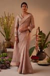 Shop_Shorshe Clothing_Beige Net Embellished Lace Trims Shazia Banarasi Brocade Border Saree _Online_at_Aza_Fashions
