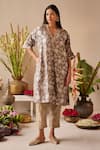 Buy_Shorshe Clothing_Grey Brocade And Tissue Woven Floral Blossom V-neck Pattern Kurta With Pant _at_Aza_Fashions