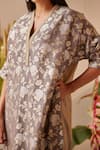 Shorshe Clothing_Grey Brocade And Tissue Woven Floral Blossom V-neck Pattern Kurta With Pant _Online_at_Aza_Fashions