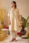 Buy_Shorshe Clothing_Ivory Brocade And Tissue Woven Geometric V-neck Pattern Kurta With Pant _at_Aza_Fashions