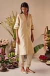 Buy_Shorshe Clothing_Ivory Brocade And Tissue Woven Geometric V-neck Pattern Kurta With Pant _Online_at_Aza_Fashions