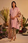 Buy_Shorshe Clothing_Pink Tissue Striped Woven Dupatta _at_Aza_Fashions