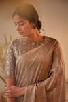 Shorshe Clothing_Grey Pure Silk Woven Stripes Saree _at_Aza_Fashions