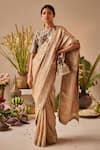 Buy_Shorshe Clothing_Gold Brocade Woven Stripes Saree _at_Aza_Fashions