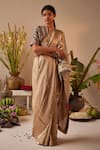 Shorshe Clothing_Gold Brocade Woven Stripes Saree _Online_at_Aza_Fashions