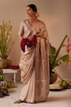 Buy_Shorshe Clothing_Pink Brocade Woven Stripes Textured Saree _at_Aza_Fashions