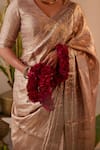 Buy_Shorshe Clothing_Pink Brocade Woven Stripes Textured Saree _Online_at_Aza_Fashions