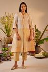 Shorshe Clothing_Gold Tissue Woven V-neck Colour Block Kurta With Pant _Online_at_Aza_Fashions