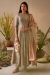 Buy_Shorshe Clothing_Grey Tissue Plain Round Neck Anarkali With Pant _at_Aza_Fashions