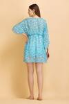 Shop_LABEL IVISH_Blue Chiffon Print Smear V Neck Kaftan With Inner Slip  _at_Aza_Fashions