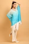 Shop_LABEL IVISH_Blue Chiffon Shaded V Neck Embellished Kaftan Set  _Online_at_Aza_Fashions