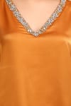 Shop_LABEL IVISH_Orange Satin V Neck Embroidered Neckline Kaftan  _Online_at_Aza_Fashions