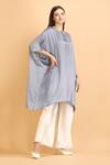 LABEL IVISH_Grey Satin Plain Round Tie-up Neck Kaftan With Palazzo  _Online_at_Aza_Fashions