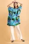 Buy_LABEL IVISH_Blue Satin Print Bluebell Round Tie-up Neck Kaftan With Palazzo  _at_Aza_Fashions