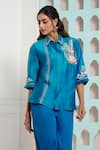 Samyukta Singhania_Blue  Chanderi Embroidered Crochet Collar Placed With Pant _at_Aza_Fashions