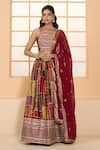 Buy_Samyukta Singhania_Multi Color Blouse And Lehenga Dull Satin Printed Floral Round Jaal Set _at_Aza_Fashions