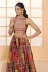 Shop_Samyukta Singhania_Multi Color Blouse And Lehenga Dull Satin Printed Floral Round Jaal Set _Online_at_Aza_Fashions