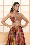 Samyukta Singhania_Multi Color Blouse And Lehenga Dull Satin Printed Floral Round Jaal Set _at_Aza_Fashions