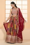 Buy_Samyukta Singhania_Multi Color Blouse And Lehenga Dull Satin Printed Floral Round Jaal Set 