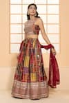 Samyukta Singhania_Multi Color Blouse And Lehenga Dull Satin Printed Floral Round Jaal Set _Online