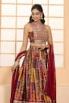 Buy_Samyukta Singhania_Multi Color Blouse And Lehenga Dull Satin Printed Floral Round Jaal Set _Online