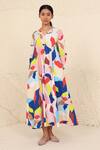 Buy_Kanelle_Multi Color Cotton Poplin Printed Abstract V Neck Milani Dress_Online_at_Aza_Fashions