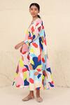 Shop_Kanelle_Multi Color Cotton Poplin Printed Abstract V Neck Milani Dress_at_Aza_Fashions