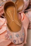 Buy_The Golden Wasp_Peach Pitta Poets Garden Embellished Juttis _at_Aza_Fashions