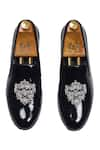 Shop_Domani_Black Embroidered Regal Bee Slipons _at_Aza_Fashions