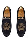 Shop_Domani_Black Embroidered Emperor Bee Slipons _at_Aza_Fashions