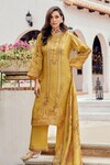 Buy_Label Varsha_Yellow Viscose Organza Tissue Print Persian Round And Embroidered Kurta Set_at_Aza_Fashions