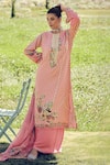 Buy_Label Varsha_Pink Viscose Muslin Print Maze Bloom Round Gulbahar Kurta Palazzo Set_at_Aza_Fashions