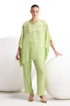 Buy_Namrata Joshipura_Green Textured Georgette Embroidery Floral Applique Dahlia Top And Pant Set _at_Aza_Fashions