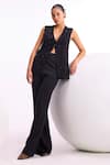 Buy_Namrata Joshipura_Black Jute Crepe Embellished Crystal Plunge V Neck Top And Pant Set _Online_at_Aza_Fashions