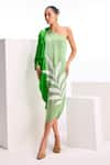 Buy_Namrata Joshipura_Green Cupro Satin Embroidery Stripe Asymmetric Seinna Pattern Dress _at_Aza_Fashions