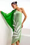 Buy_Namrata Joshipura_Green Cupro Satin Embroidery Stripe Asymmetric Seinna Pattern Dress _Online_at_Aza_Fashions